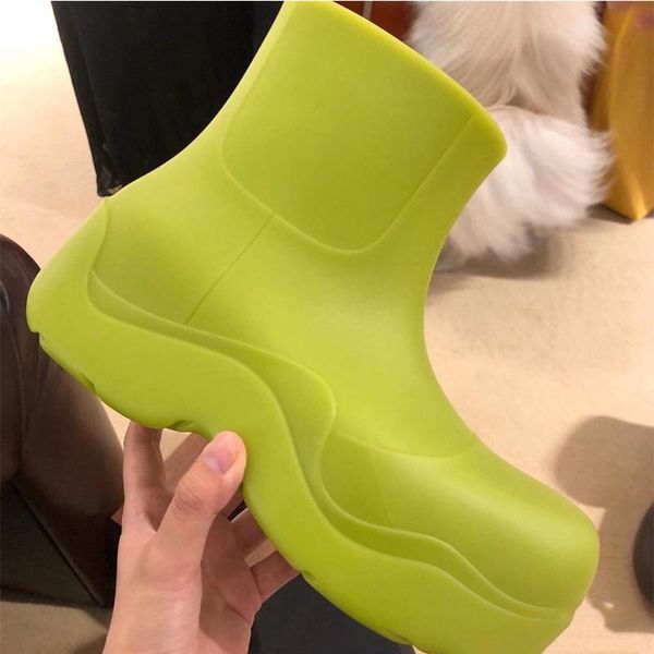 

boots luxury women's ankle candy color jelly rain women waterproof short thick heel flat winter platform shoes woman, Black