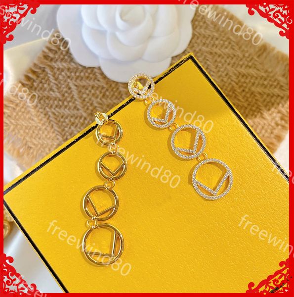 

woman 925 sterling silver earring fashion gold ear studs luxurys designers tassel earrings womens jewelry letter f diamond earing aretes, Golden;silver