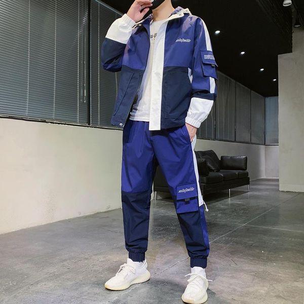 

men's tracksuits 2021 hip hop workwear jacket mens tracksuit jacket+pants 2pc sets baseball loose zipper coat & long pants clothing, Gray