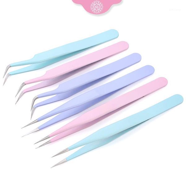 

stainless steel eyelash extension tweezers curved straight lashes tweezer candy-colored high-precision tool set eyebrow tools & stencils1