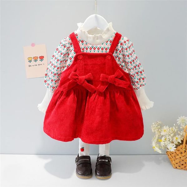 

clothing sets hylkidhuose 2021 girl clothes spring baby kids flower t shirt bowknot dress toddler infant children casual costume, White
