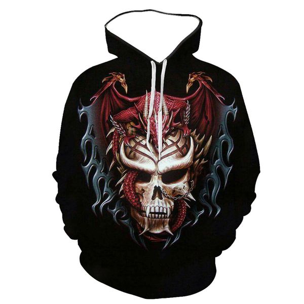 

fashion fleece 3d digital skull series printed men's casual hooded sweater coat hoodies, Black