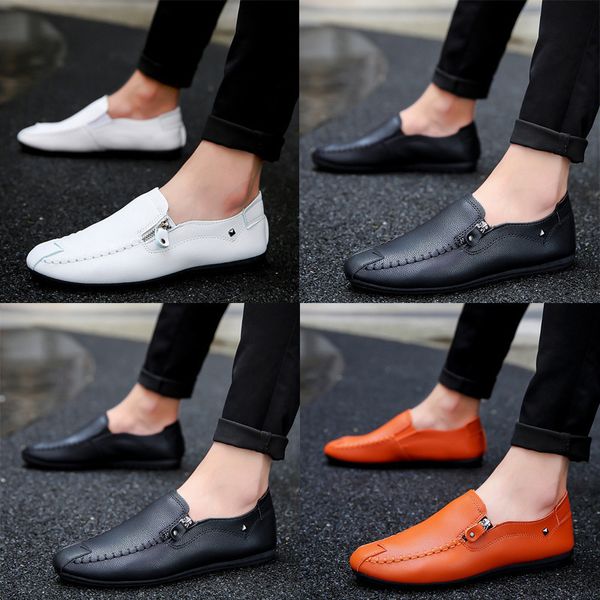 

new spring summer beanie shoes mens casual sloth leather shoes shoes korean style driving zipper decorations slip-on mens, Black