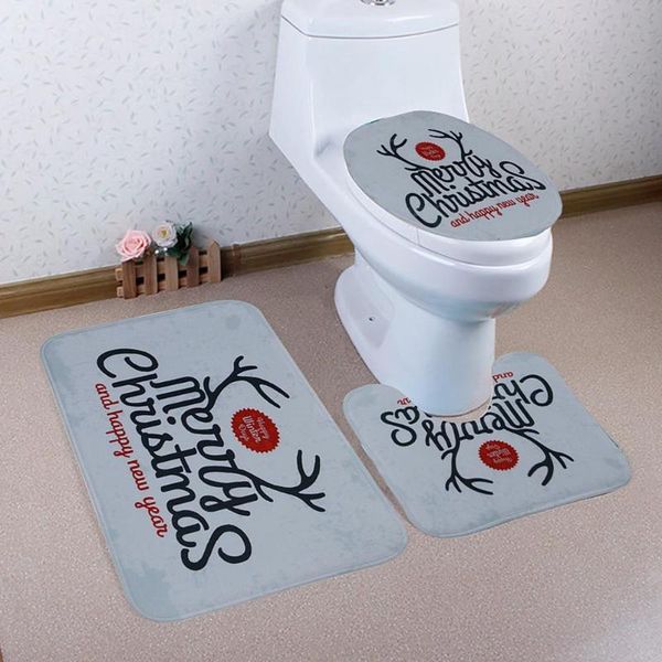 

bath mats 3pcs/set bathroom mat set anti-slip christmas carpet rug washable home decor toilet seat cushion