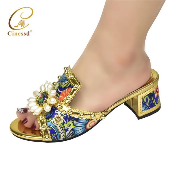 

dress shoes arrival platform mid heel woman nigerian women wedding shoe decorated with rhinestone italian style summer slippers, Black