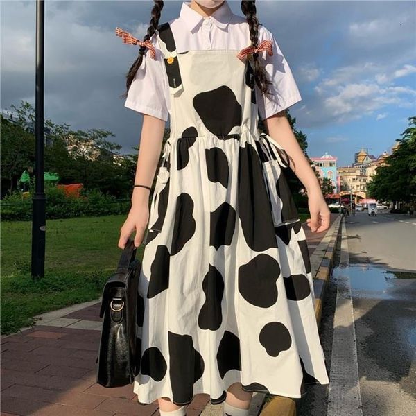 

qweek kawaii cow print lolita women dresses milk cute sundress japanese harajuku style outfit mori girl, Black;gray