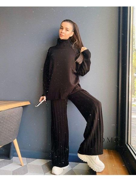 

women's two piece pants 2 cardigan and pant woman set, winter, turtleneck, knitted, warm, 2021 fashion,, White