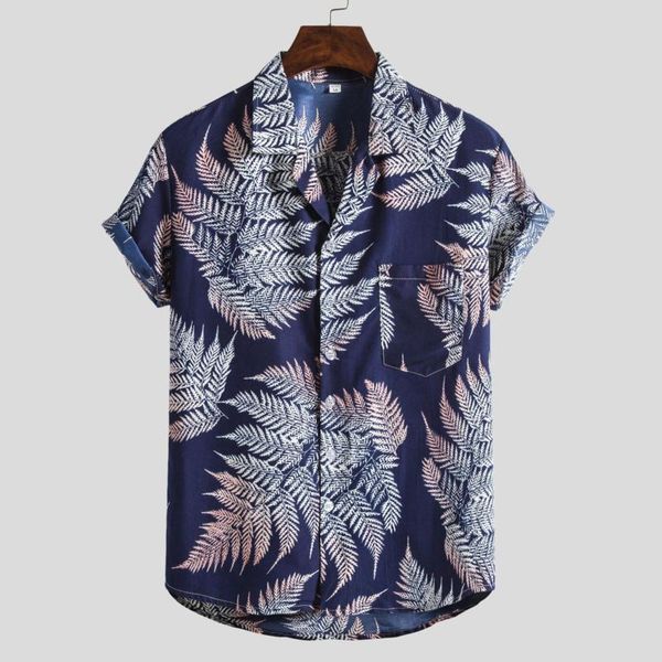

men's casual shirts brand summer hawaiian shirt mens plant & leaf print light designer breathable male beach, White;black