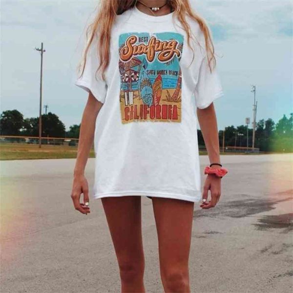 

vacation beach t shirt summer white ee he surfing women's retro style casual oversized ee 210720