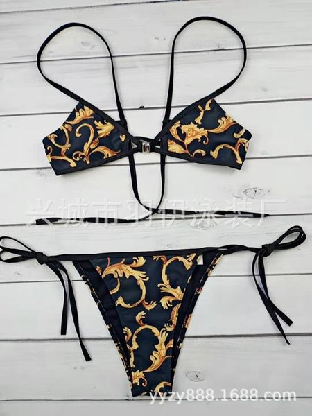 

2021 new women's bandage printed swimsuit bikini, White;black