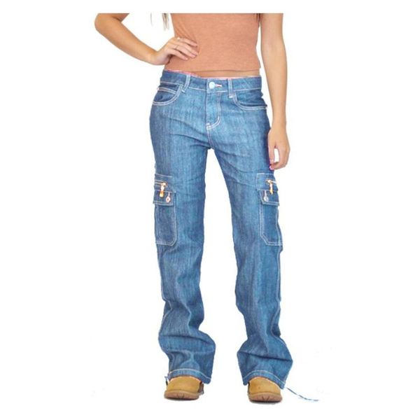 

retro plus size women's jeans loose denim pants vintage causal autumn straight leg solid color, Blue