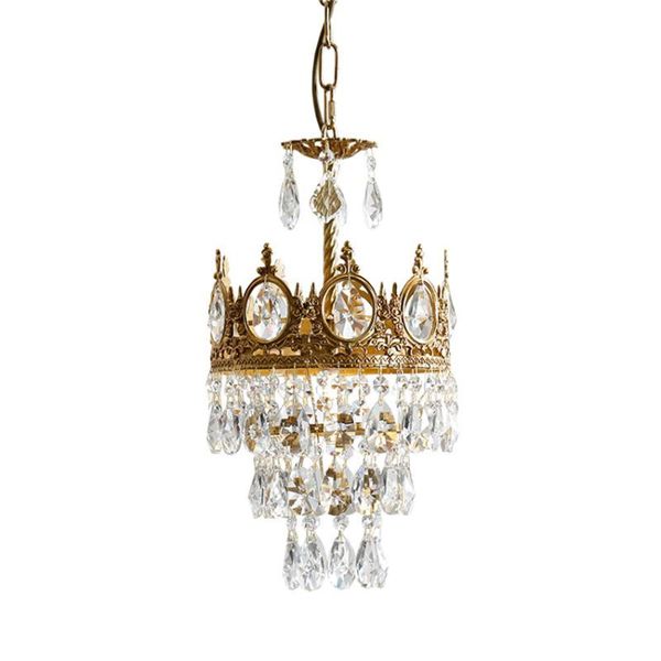 

pendant lamps vintage french brass crystal lights european copper crown bedroom living room cloakroom hanging fixtures