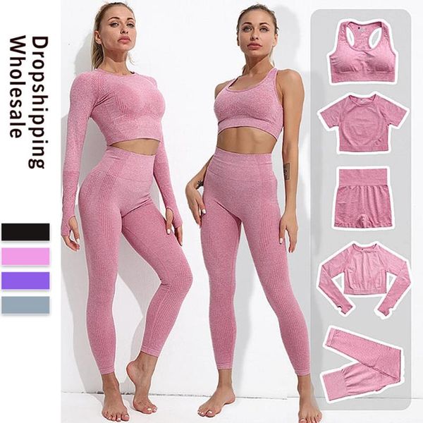 

yoga outfit seamless set fitness women's tracksuit female long sleeve crop high waist sports leggings workout suits gym sportswear