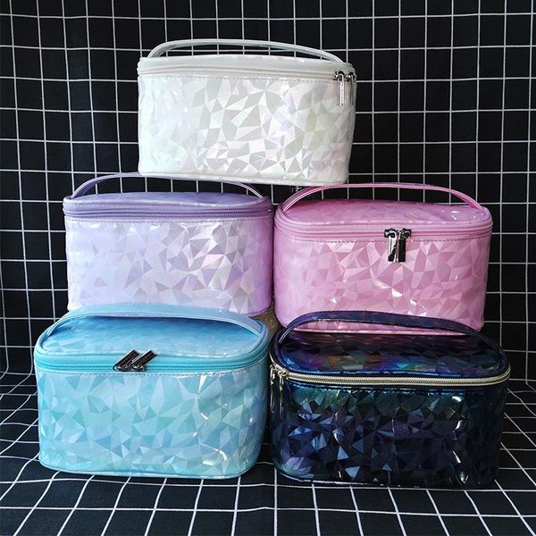 

women travel cosmetic bag organizer diamond lattice zipper storage makeup case leather wash bath pouch beauty toiletry kit bags & cases