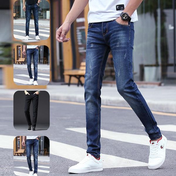 

men's jeans autumn straight tube loose trend youth leisure long pants retro hip hop, Blue