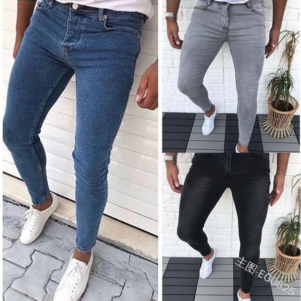 

men's jeans casual slim eg0625 in solid color skinny denim pencil pants street trousers fashion cowboy clothing, Blue