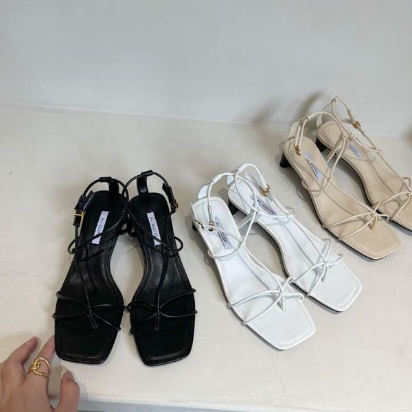 

sandals rhinestone high heels all-match buckle strap med 2021 women's clear shoes suit female beige high-heeled medium comfo, Black