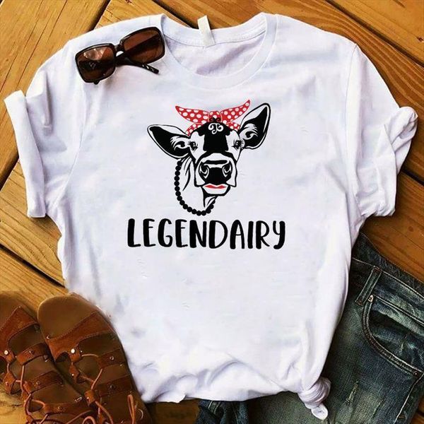 

bandana cow print summer graphic womens tee femme printed clothes kawaii female, White