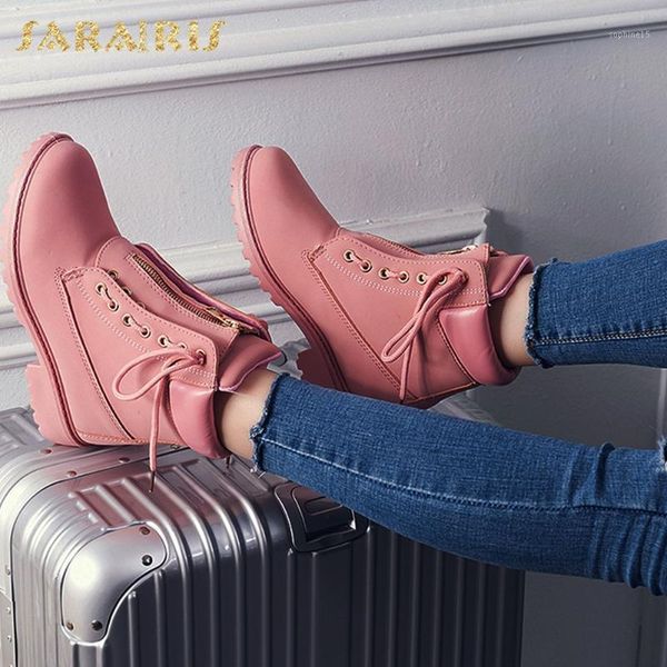 

boots sarairis brand plus size 43 fashion more colors shoelaces winter autumn women shoes ankle1, Black