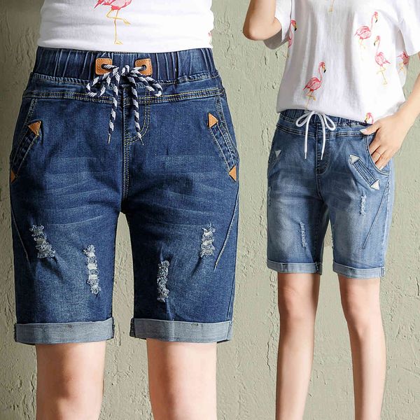 

shorts women's 2020 spring new elastic high waist loose hole five point wide leg pants korean version, White;black