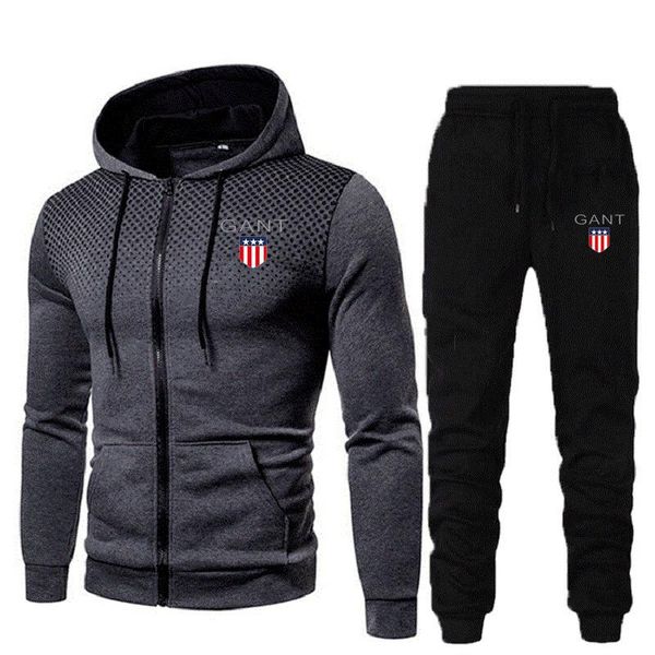 

men's tracksuits 2021 casual men sets hoodies and pants two piece zipper hooded sweatshirt outfit sportswear male suit clothes, Gray