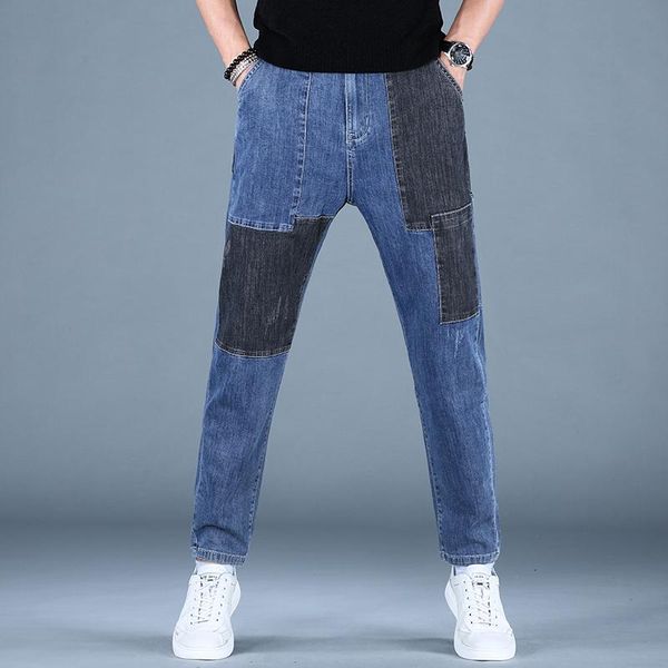 

men's jeans summer mens blue baggy men fashion spliced denim pants