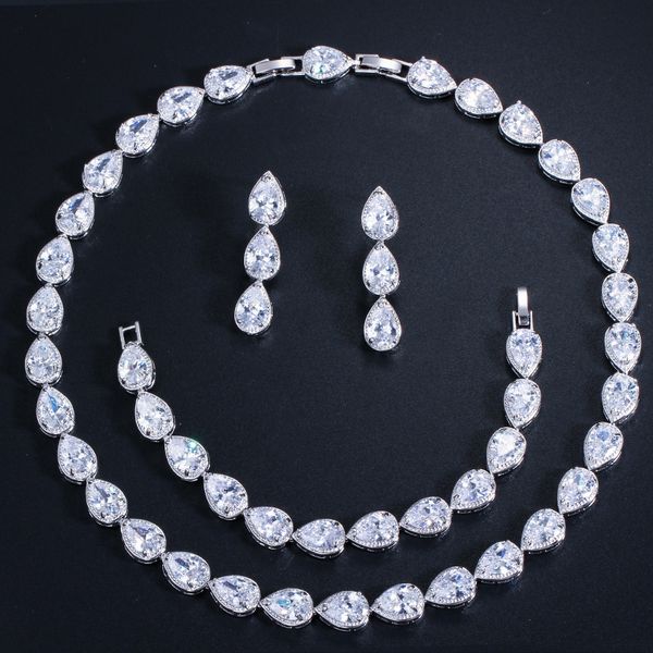 

bridal zircon necklace earrings bracelet women's suit accessories, Black