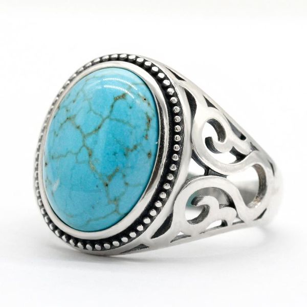 

cluster rings selling 925 sterling silver men's ring large turquoise punk high jewelry, Golden;silver