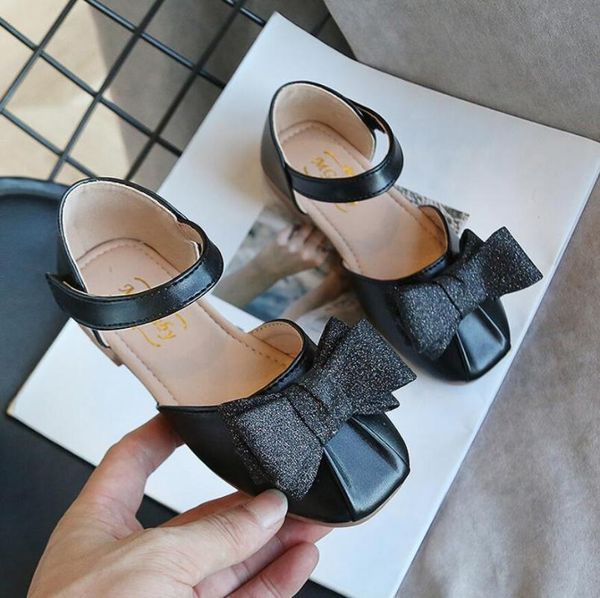 

children's summer sandals fashion sweet bow girl soft-soled non-slip comfortable princess shoes student, Black;red
