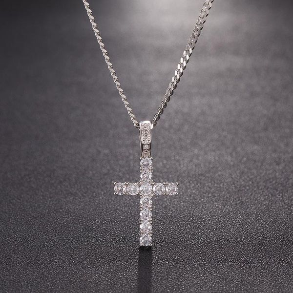 

pendant necklaces men hip hop iced out bling cross cubic zirconia male vintage pendants necklace hiphop jewelry gifts, Silver