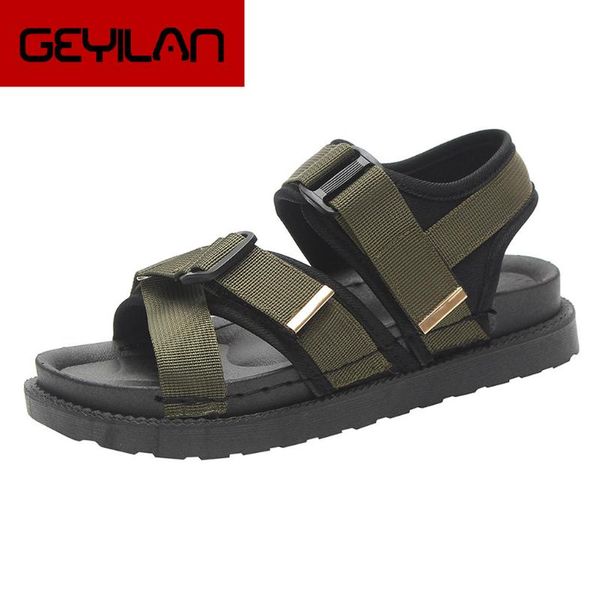 

dress shoes fashion summer ladies fat low heel wild casual word buckle open toe sandals outside, Black