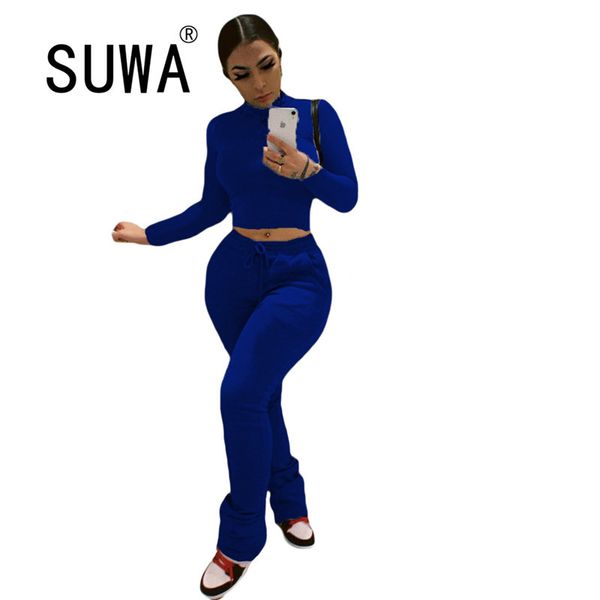 

solid color pullover sweat retro stacked legging flare pants joggers women tracksuit 2 pieces outfits streetwear 210525, White
