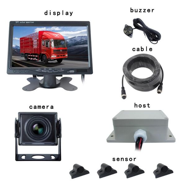 

car rear view cameras& parking sensors ahd 7" visible truck electromagnetic sensor kit radar system monitor rearview reversing camera