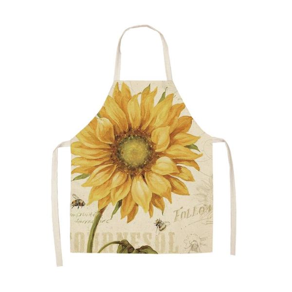 

aprons style beautiful sunflower flower plant printing kitchen dinner party cooking cotton linen cleaning apron