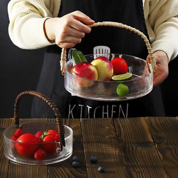 

dishes & plates glass fruit bowl living room home with handle japanese creative basket tray modern and simple
