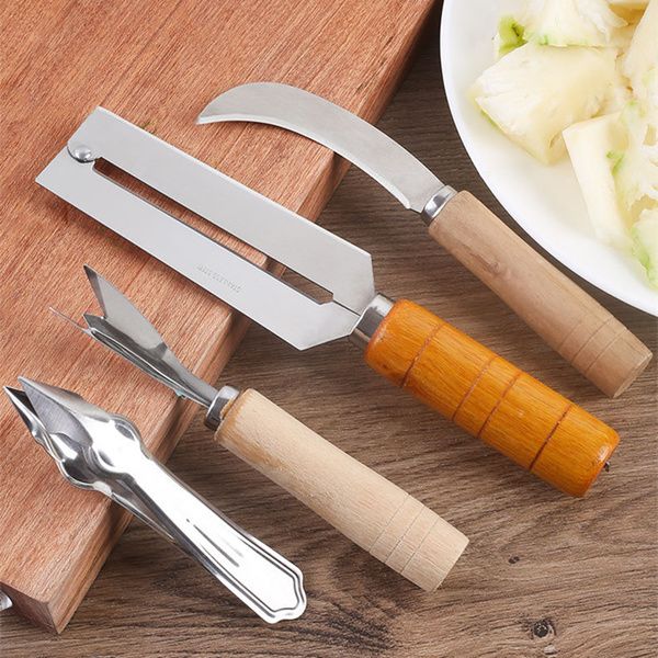 4 adet Çilek Huller Meyve Soyucu Ananas Corers Dilimleme Kesici Paslanmaz Çelik Mutfak Bıçağı Gadgets Ananas Dilimleme Klipleri