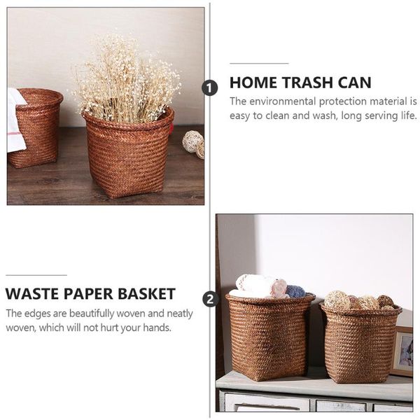 

waste bins 1pc straw woven wastebasket vintage can office basket storage