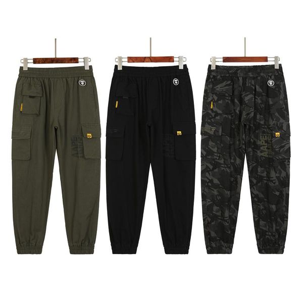 

men's pants hip hop solid color pocket casual 100 cargo simple slacks, Black