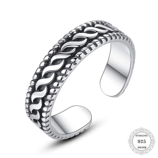 

cluster rings genuine 925 sterling silver retro wave pattern lovers for women minimalist thin circle jewelry, Golden;silver