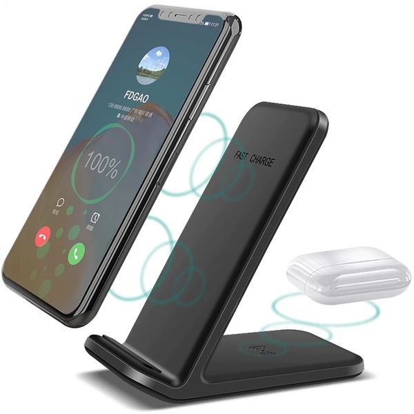 

15w qi wireless charger for samsung s20 s10 note 20 buds 2 in 1 fast charging stand support iphone 12 11 xs xr x 8 airpods pro