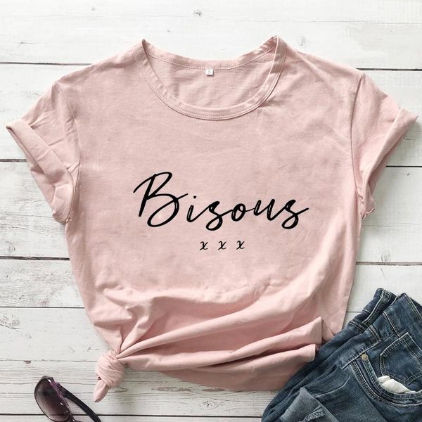 

bisous women's t-shirt french kisses shirts funny language tees vacation fashion casual vintage, White