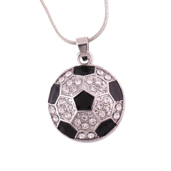 

pendant necklaces soccer ball pattern charm snake chain necklace with beautiful crystals sporty style zinc alloy provide drop, Silver
