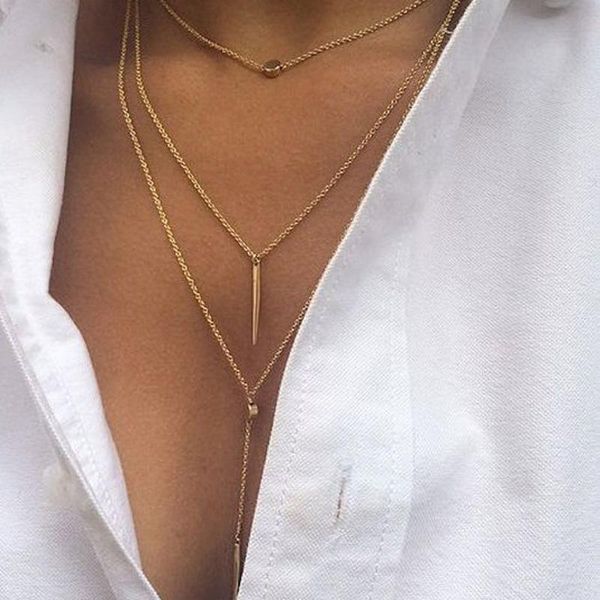 

chains small dot exquisite pendant necklace women geometric short stick multi-layer colar chain vintage jewelry sets simple design, Silver