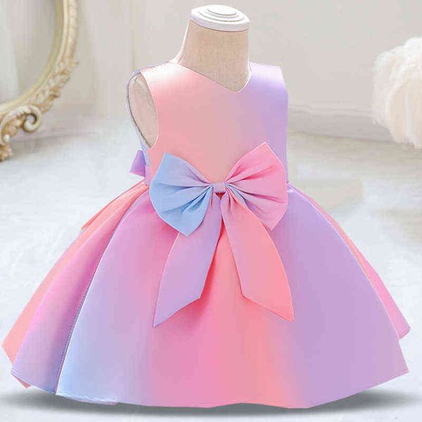 2021 Batismo de Verão Recém-nascido 1 ano vestido de aniversário para bebê menina colorida Princesa vestidos de festa infantil 3 6 8 meses G1129