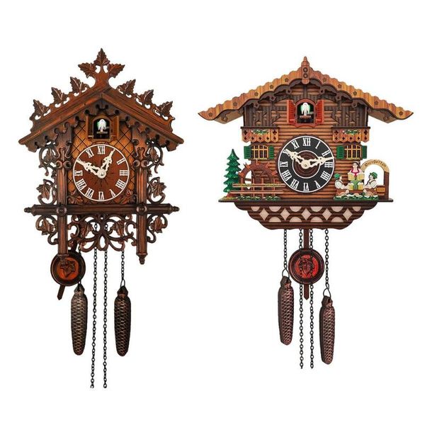

wall clocks wooden cuckoo clock handmade hanging bird alarm watch living room decorations home day time