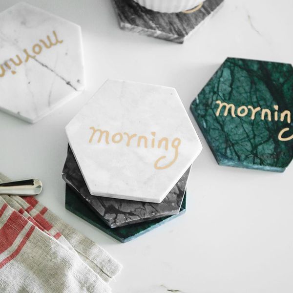 

mats & pads dunxdeco drink coffee cup pad set marbling placemat modern white black green geometric morning hexagon table bar mat