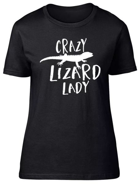 

crazy lizard lady womens ladies short sleeve fitted t-shirt, White;black