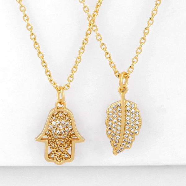 

pendant necklaces cz fatima hand for women crystal pave long chain leaf necklace cubic zirconia gold filled jewelry nkeq32, Silver