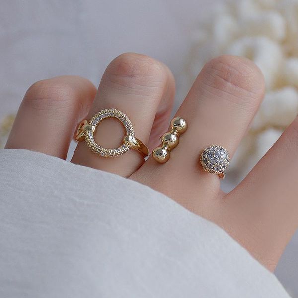 

cluster rings delicate jewelry 14k real gold geometric adjustable crystal beads for women cubic zircon engagement, Golden;silver