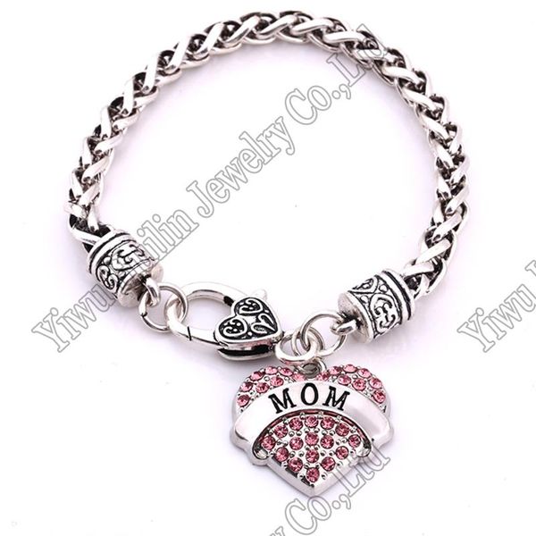 

fashion rhodium plated with sparkling crystals mom heart charm bracelet lobster-claw-clasps link, chain, Black